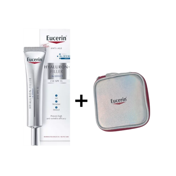 EUCERIN HYALURON-FILLER 3EFFECT CONTOUR YEUX 15ML SPF15 + TROUSSE CADEAU+LIVRAISON GRATUITE