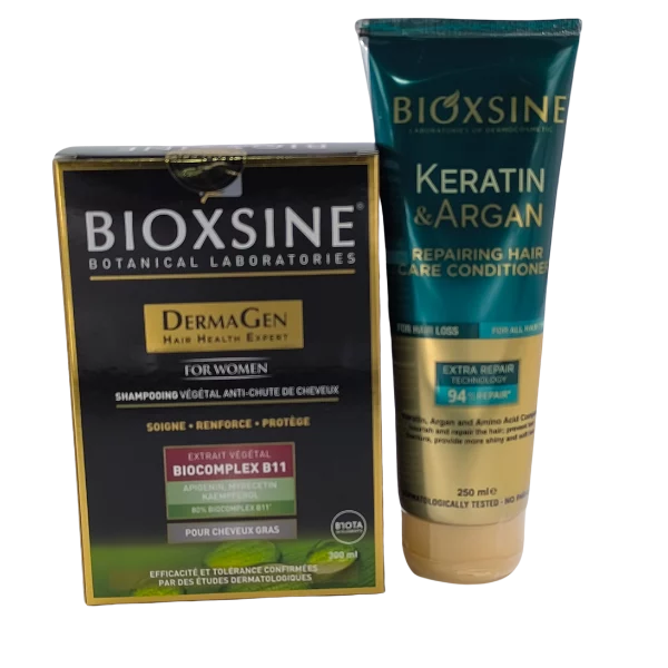 BIOXSINE SHAMP FEMINA CHVX GRAS 300ML+APRES SHP KERATINE&ARGAN FL/250ML
