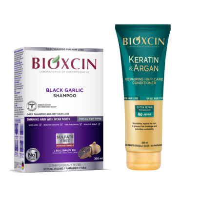 Pack Bioxcine Shampooing Anti-Chute à l’Ail Noir + Après-Shampooing à la Kératine et à l’Argan