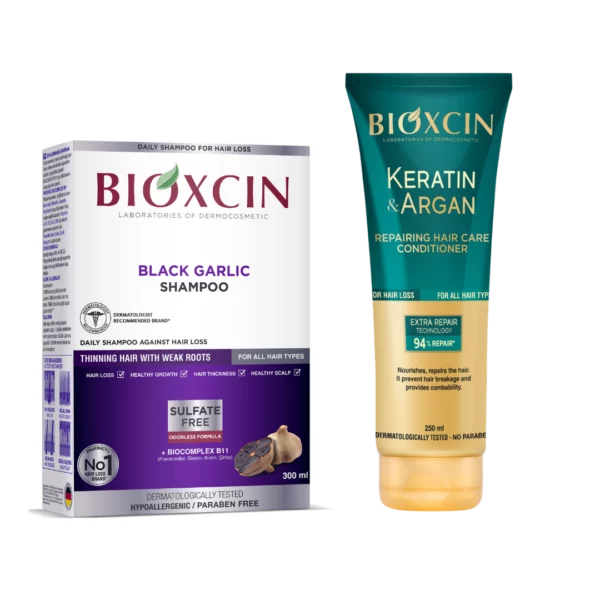 Bioxcine Shampooing Anti-Chute Ail Noir 300ml + Après-Shampooing Kératine & Argan 250ml