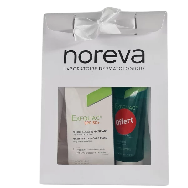 NOREVA PACK EXFOLIAC ECRAN FLUIDE MATIFIANT SPF50+ 40ML + GEL NETT 100ML OFFERT