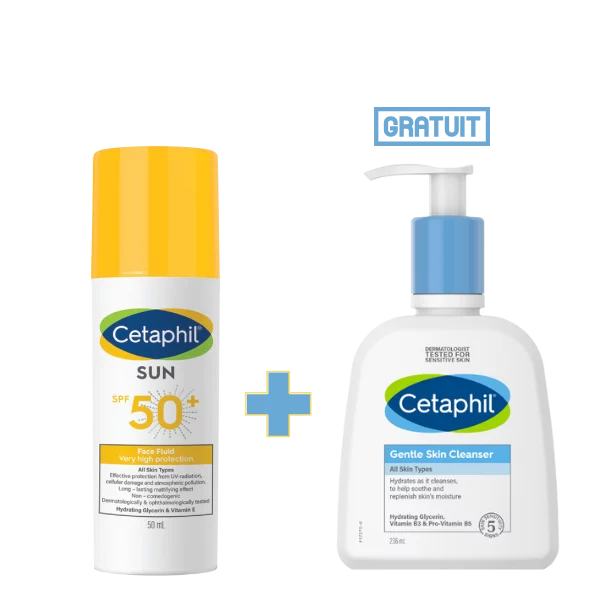 CETAPHIL PACK ÉCRAN FLUIDE VISAGE INV SPF50+ + GENTLE SKIN 236ML OFFERT