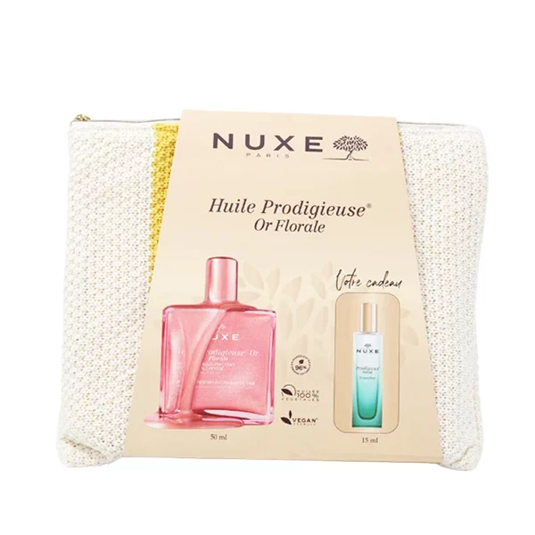 NUXE COFFRET HUILE PRODIGIEUSE OR FLORALE 50ML+ PARFUM NEROLI 15ML ET TROUSSE CADEAUX