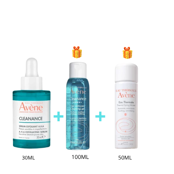 AVÈNE CLEANANCE SÉRUM EXFOLIANT AHA 30 ML + GEL NETTOYANT ET EAU THERMALE OFFERTS