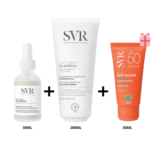 SVR PACK CLAIRIAL AMPOULE 30ML + CLAIRIAL LAIT CORPS 200ML + ECRAN SVR BLUR 50ML (OFFERT)
