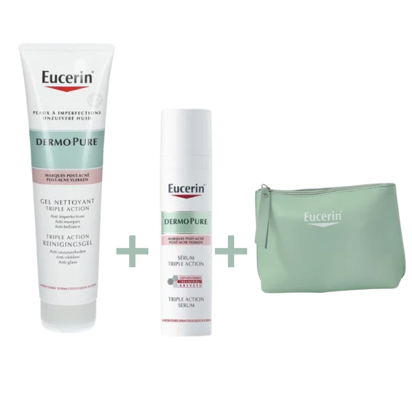 EUCERIN DERMOPURE GEL NETTOYANT TRIPLE ACTON 150ML+SERUM TRIPLE ACTION+TROUSSE