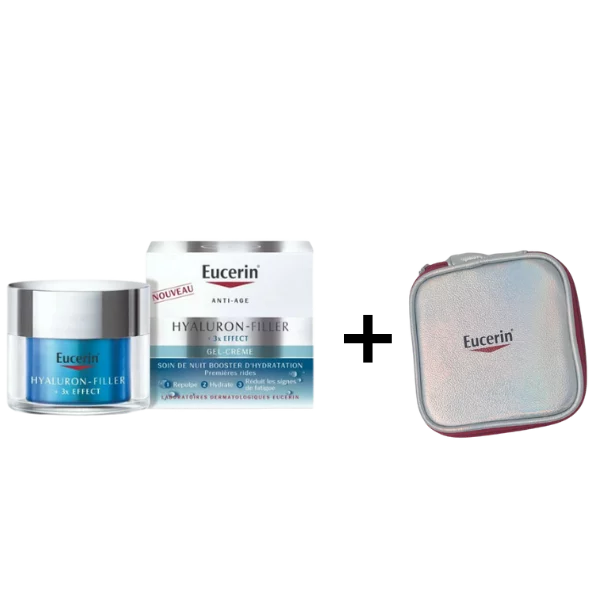 EUCERIN HYALURON FILLER + 3 EFFECT GEL CR SOIN NUIT BOOSTER D'HYDRATATION 50ML + TROUSSE CADEAU