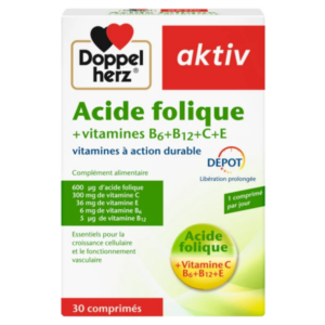 Acide folique 30 comprimés avec vitamines B6, B12, C et E