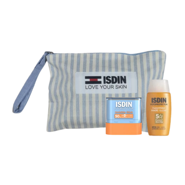 ISDIN PACK ECRAN INVI STICK SPF50 +ECRAN FUSION WATER MAGIC GLOW SPF50 50ML AVEC TROUSSE OFFERT