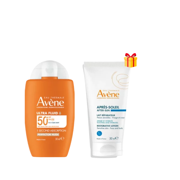 AVENE DUO ECRAN ULTRA FLUID PERFECTEUR NUDE SPF50+ 50ML + LAIT APRES-SOLEIL 50ML OFFERT