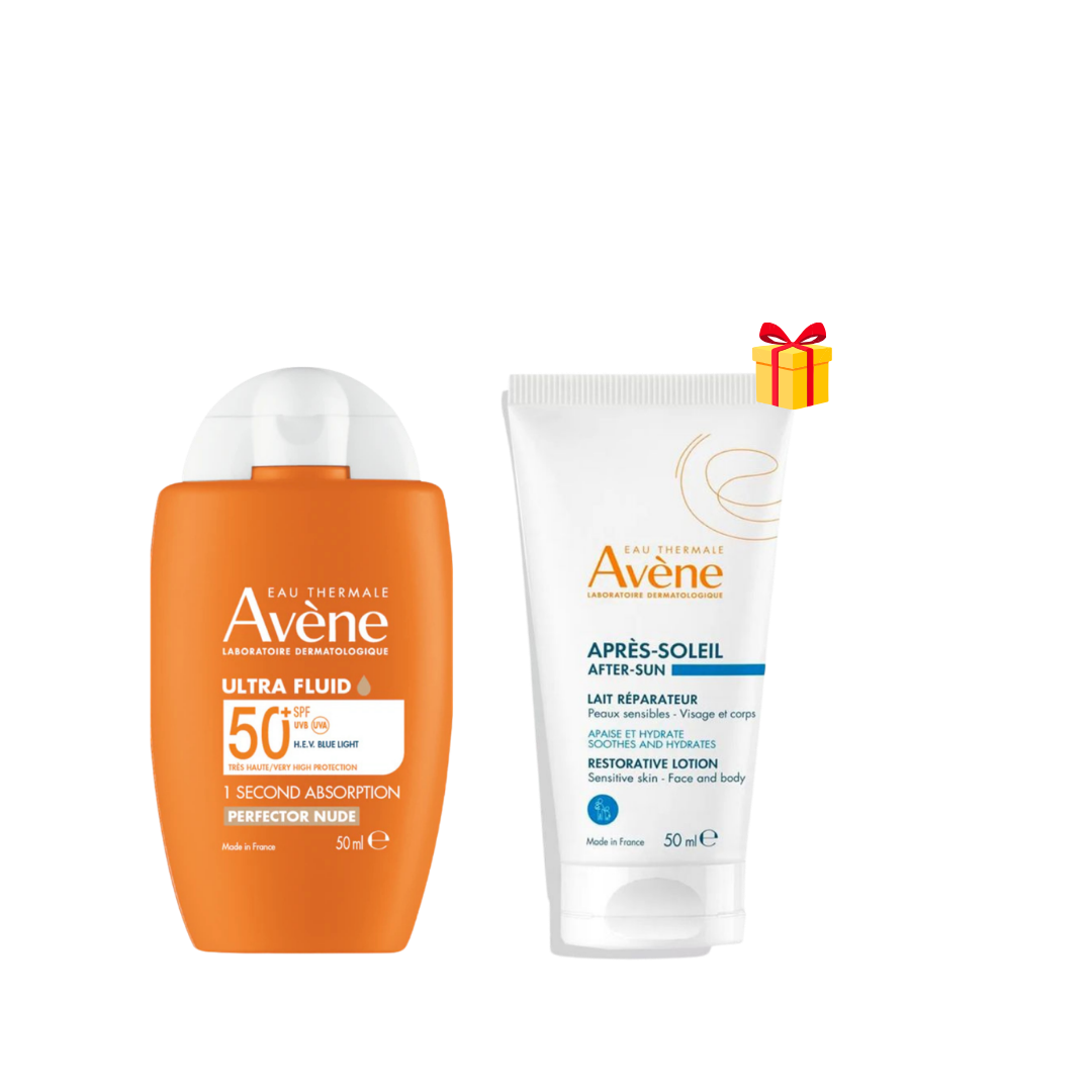 AVENE DUO ECRAN ULTRA FLUID PERFECTEUR NUDE SPF50+ 50ML + LAIT APRES-SOLEIL 50ML OFFERT