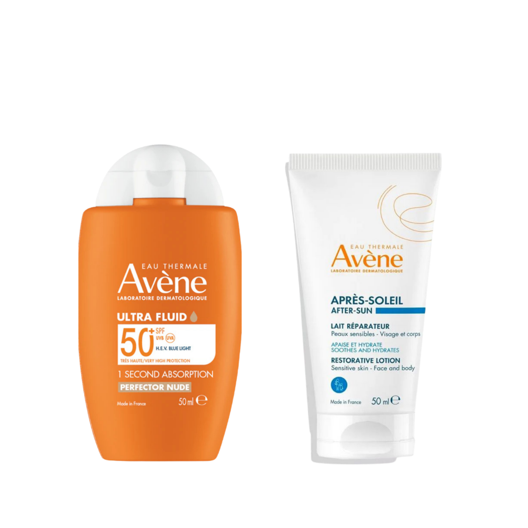 AVENE DUO ECRAN ULTRA FLUID PERFECTEUR NUDE SPF50+ 50ML + LAIT APRES-SOLEIL 50ML OFFERT