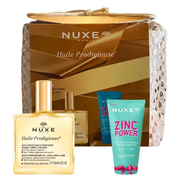 NUXE huile prodigieuse 50ml + zinc power gel net 30ml et trousse offerts