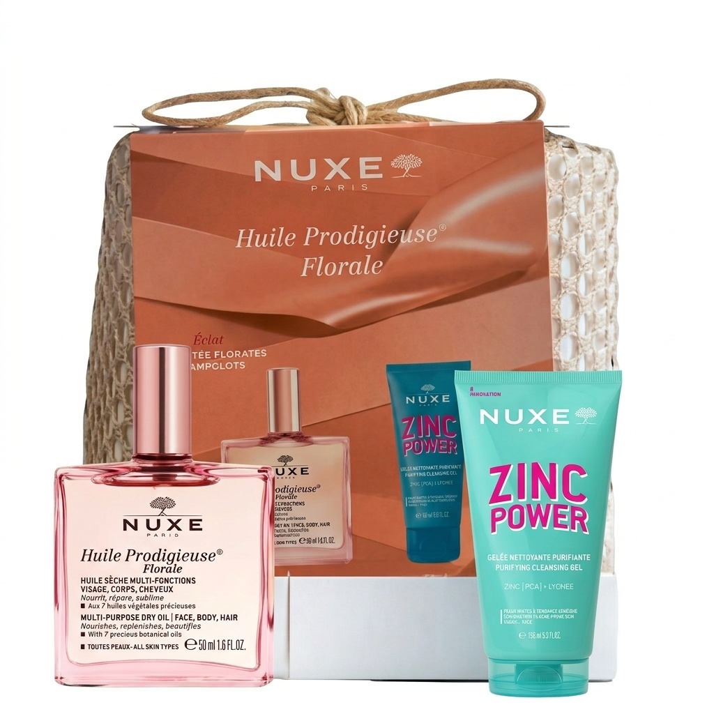 NUXE Huile Prodigieuse Florale 50ml avec Zinc Power Gel et trousse offerts