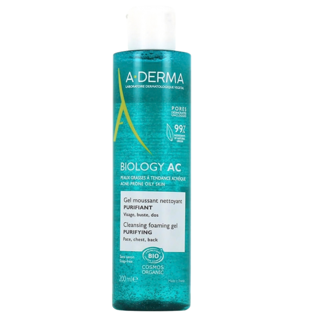 A-Derma Biology AC Gel moussant nettoyant purifiant 200 ml pour peaux grasses à tendance acnéique