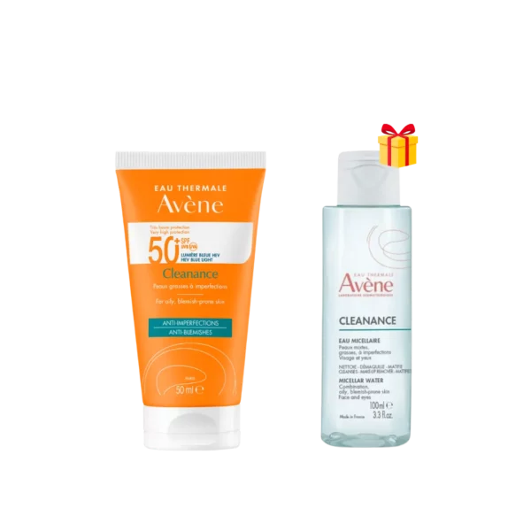 Avène Cleanance écran spf50+ 50ml+Cleanance eau micellaire 100ml offert