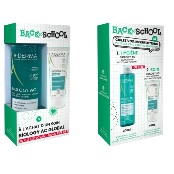 A-Derma Biology AC soin matifiant anti-imperfection+Biology AC gel moussant 200ml offert