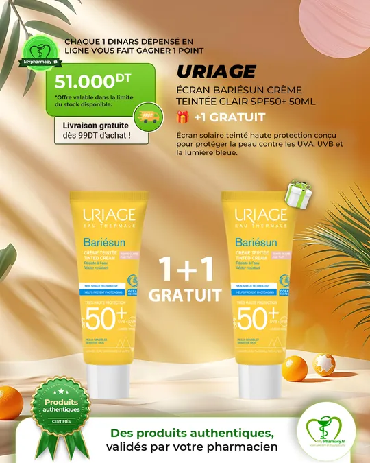 Uriage Bariésun crème teintée claire SPF50+, 1+1 gratuit
